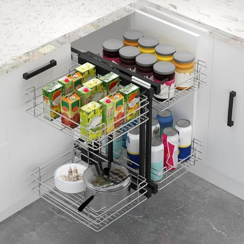 Blid Corer Cabiet Pull Out Orgaizer With 4 Chrome Stailess Steel Storage Baskets Shelf Kitche Blid Corer Pull Out Shelf For Orgaizig Cas, Pots, Pas