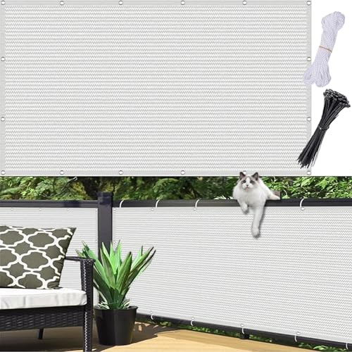 Sonnensegel Wetterfest 0.85 x 5 m, Meterware, Sonnenschutz Atmungsaktiv Sichtschutz, Leicht Transparent, Balkon Bespannung Atmungsaktiv, mit Kabelbinder für Garten, Weiß