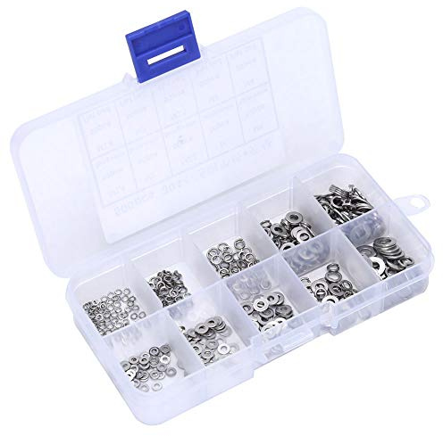 Generic Arandelas de Bloqueo, 500 Piezas M1.6 M2 M2.5 M3 M4 Kit de Resorte de Arandela Plana de Acero Inoxidable