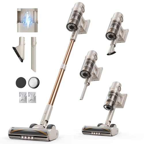 Cordless Vacuum Cleaner,80Mins/50kpa/600W Vacuum Cleaners for Home,Stick Vacuums with Self-Standing,Touch Screen,LED Headlights, Anti-Tangle,Rechargeable,Lightweight,for Carpet,Hard Floor, Pet Hair