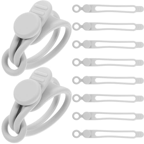 POPETPOP Bridas para Cables Reutilizables de Silicona 10 Piezas Grises Correas de Gestión de Cable Multifuncionales para Organización en Casa y Oficina Flexibles y Suaves