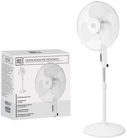 Cosecha Privada Ventilador de pie EMMA - Ultra Silencioso - Envio 24h - 45 W - Alta Potencia 3 velocidades - Altura Modulable - 3 Aspas Duales - Pedestal - Ligero y Resistente (Blanco, Pie)