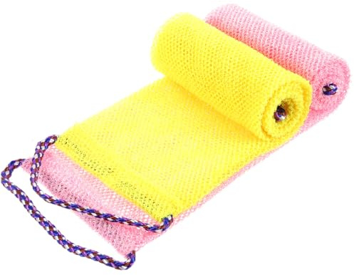 TOYANDONA Lot de 2 Éponges Exfoliantes Africaines Cordelette Serviettes de Bain Gommage Corporel pour Dos Gommage Doux et Résistant Couleurs Rose et Jaune Nettoyage Peau Sensible