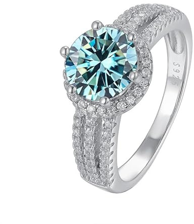 2ct D färg VVS1 Moissanite diamantringar for kvinnor Gul/grön/rosa förlovningsringar rundskurna diamantbröllopsringar med certifikat(Blue,5)