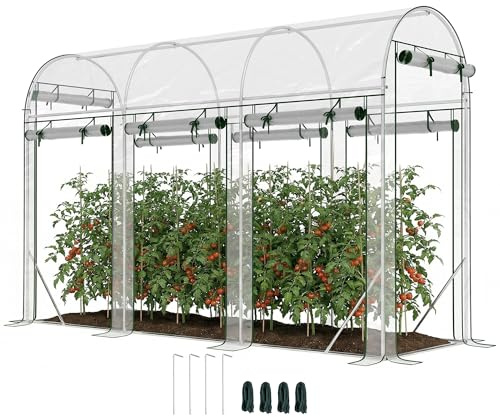 Outsunny Serre Tunnel de Jardin 3 m², Serre de Jardin Tunnel 295x100x197cm avec Cadre en Acier galvanisé, 8 Portes roulantes, pour extérieur, Toutes Saisons, Transparent