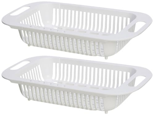 BESPORTBLE Lot de 2 Passoires Égouttoirs Extensibles en Polypropylène Blanc, Paniers Réglables pour Évier Cuisine, Égouttoir à Légumes et Fruits, Panier D'égouttage Pratique pour Lavage