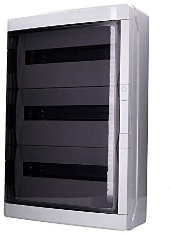 Aufputz Feuchtraum Verteiler Pro 3-reihig IP65 54 Module - Verteilerkasten Kleinverteiler Sicherungskasten, Tür transparent