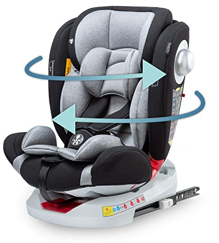 Babify Onboard, Autositz Isofix für Babys und Kinder, 0 Monate - 12 Jahre, 40-150cm, 360°drehbar, tragbarer und sicherer Sitz i-Size ECE R129 Grau