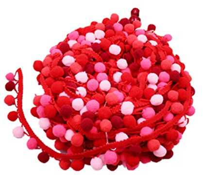 EXCEART Pompon Borte Rot 4.5M Polyester Pompomband Zum Nähen Fransen Randbälle Für Kleidung Kissen Vorhänge Diy Basteln Dekoration