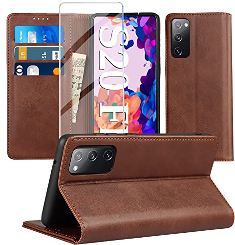 [2022-Upgrade] Handyhülle für Samsung Galaxy S20 FE Hülle mit Panzerglas Schutzfolie, [Standfunktion] [Kartenfach Wallet] Premium Leder Schutzhülle Flip Case Stoßfeste Klapphülle S20 FE 6,5 Zoll