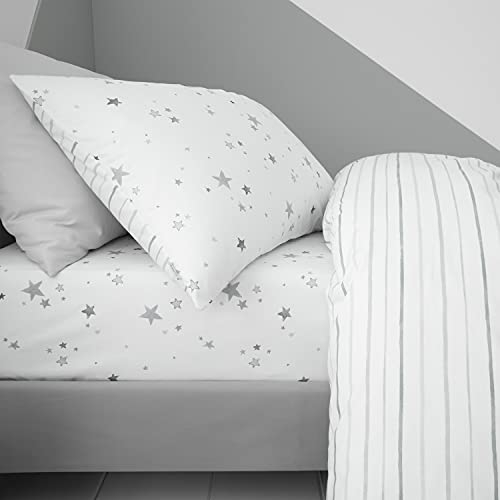 Bianca Stars Cotton Single Fitted Sheet White Grey