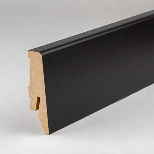 PROVISTON | Sockelleisten | Klassisches Profil | 18 x 58 x 2500 mm | MDF Foliert | Schwarz | Moderne Fußleiste | 1 Stück