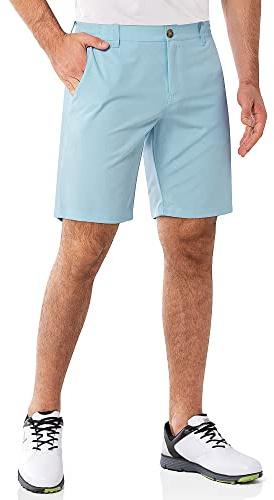 33,000 fot herr golfshorts stretch bermudashorts UPF 50 lätta korta golfbyxor chinos shorts sommarshorts med 3 tehållare och 4 fickor 23 cm för golf, Ljusblå, 40