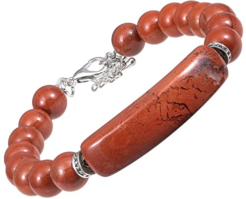KYEYGWO 8 mm Kristall Perlen Armband für Damen, Einstellbare Stein Armbänder Frauen Link-Armband mit Rechteckig Heilstein, Chakra-Armband Glück Schmuck für Reiki Heilung, Meditation, Yoga