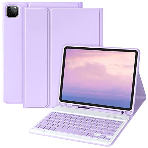 aMZCaSE Custodia con tastiera per iPad Air 5 e 4 Gen 10.9“ 2022/2020,Pro 11” Custodia con tastiera 1/2/3/4 Gen,Tastiera Bluetooth Staccabile con Supporto per iPad Air 11 M2 e M3 2024/2025(Viola)