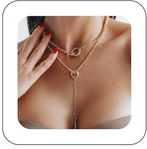 Inateannal Geschichtetes Lariat Kette Halskette Gold Ineinander Greifende Kreis Halskette Kette Lange Bar Drop Lariat Halskette Doppelringe Y Anhänger Halskette Schmuck Für Frauen Und Mädchen