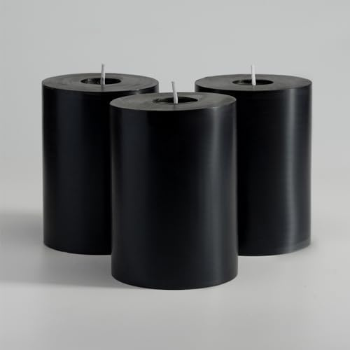 Memoward Stumpenkerzen Schwarz,Kerzen Groß 3er Set,Lange Brenndauer ca.50+ Std,Saubere Verbrennung,Unparfümiert,für Haushalt,Feiern und Gastronomie Deko,(7.5 x 10 cm-3er, Schwarz)