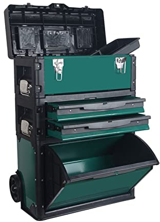 Werkzeugbox Werkzeugkasten Große Werkzeugkiste, rollender Garagen-Werkstatt-Organizer – stapelbarer, rollbarer, aufrechter Trolley, Werkzeugkiste mit abnehmbarem Tablett Werkzeugkoffer ( Color : Groen