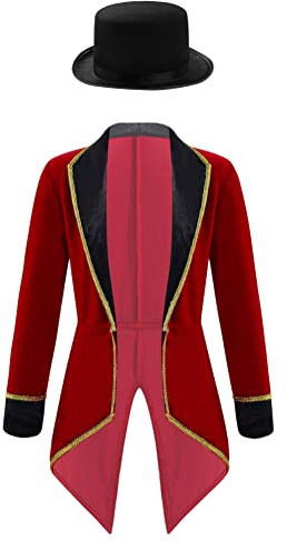 Alvivi Chaqueta Disfraz Niño Esmoquin Chaqueta Maestro de Ceremonia Circo con Sombrero Disfraz de Domador Lujo de Ringmaster Fiesta 4-16 Años