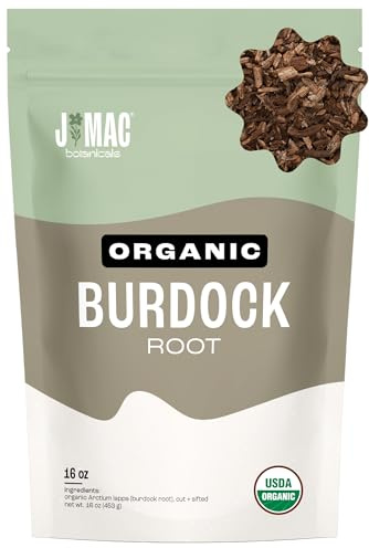 J Mac Botanicals, Organic Burdock Root Tea (16 oz), Certified USDA Organic Burdock Root herb, fresh dried herb from Eastern Europe