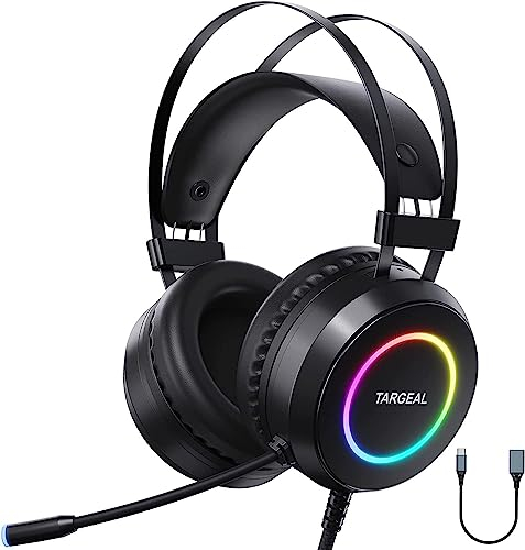 Y-YOPZI Gaming Headset, Headset mit Mikrofon 3D Surround Sound Headphones Noise Cancelling RGB Lights, 7.1-Surround-Sound-Gaming-Headset mit Mikrofon, Schwarz, groß