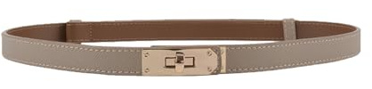 Damen Skinny Ledergürtel mit verstellbarer silberner Drehverschluss-Schnalle - Ideal für Kleider, Jeans und Mäntel, Schwarz, Shallow Khaki/Gold, Standard