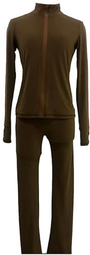 Youthful flying Damen Eiskunstlauf Trainingskleidung Eislaufhose Skating Leggings Jacke Sets(Size:3XS,Color:Kaffee)