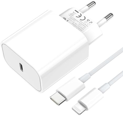 Amoner Cargador Rápido USB C 20W PD Adaptador con 1M Cable USB C a Lightning Compatible con iPhone 17/16/15/14/14 Plus/14 Pro/14 Pro Max/13/iPad