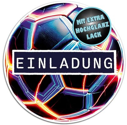 Berninja 12x Einladungskarten Fussball Einladungskarten Kindergeburtstag Junge, Fußball Einladungskarten Jungen für Jungs und Mädchen (Lava Fußball)