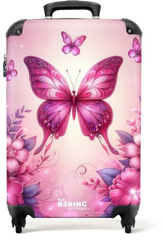 NoBoringSuitcases© Kinderkoffer, Kinderkoffer Mädchen, Koffer Kinder, | 55x40x20 cm - Kinder Reisekoffer, Kindertrolley Mädchen, Handgepäck Koffer, Rollkoffer, Handgepäck (Schmetterlinge - Violett)