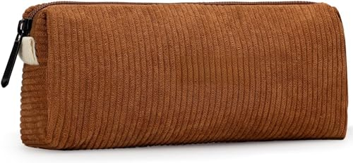 Federmäppchen Klein in Cord Mäppchen Braun, Federmäppchen für Erwachsene Teenager Pencil Case mit Reißverschluss Kosmetik Organizer Etui Stifte