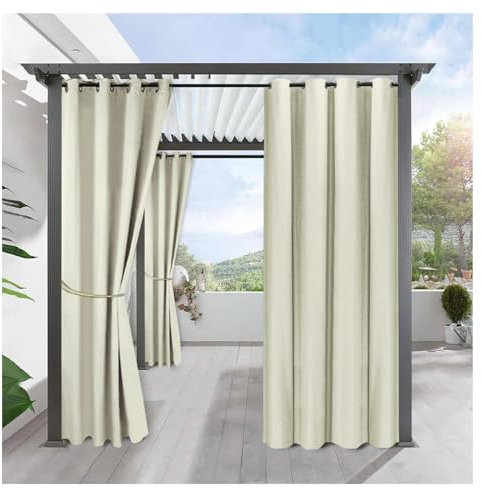 Mewkew Tende Lino con Anelli Tenda L322×A195 cm Tende per Esterno Impermeabili per Gazebo Balconi Tenda da Sole per Balconi Gazebo Porta