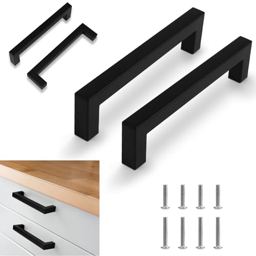 flintronic 2 Stück Möbelgriffe, Küchengriffe Schwarz mit Lochabstand 160mm, Edelstahl Schrankgriffe, Schubladengriffe, Türgriffe, Griffe Möbel für Küchenschränke Kleiderschrank (Gesamtlänge 170mm)