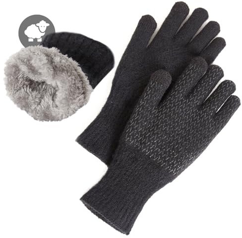 MAGISDU Handschuhe Damen Winter Warm Thermohandschuhe Fleecefutter Merino Wolle Touchscreen Doppelschicht Elastischer Outdoor Winterhandschuhe