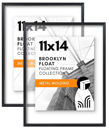 Americanflat Aluminum 11x14 Floating Picture Frame with Shatter-Resistant Glass - Set of 2 - Use as 8x10 Frame or Display 11x14 Photo - Signature Float Collection - Photo Frames for Wall - Black