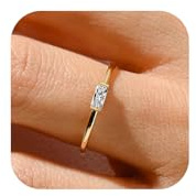 RLMOON Gold Birthstone Rings for Women Non Tarnish Gold Stackable Ring Dainty 14K Gold Plated Baguette Cubic Zirconia Ring Personalized Jewelry Gift for Birthday Size 7