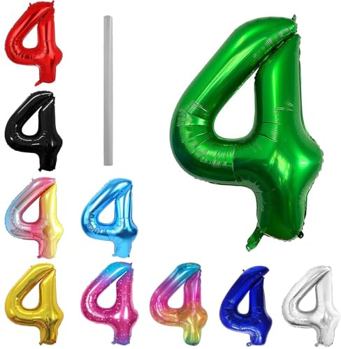 Geburtstag zahlen Luftballon 4 jahre-dunkelgrün XXL Jumbo Folienballon 40 Zoll – 101 cm Luftballons 4 Geburtstag Junge Mädchen Babyparty Geburtstagsdeko Jubiläumsparty Dekoration