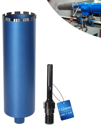 XIIW Couronne de Forage Diamantée Ø 132mm L460 avec SDS-MAX Adaptateur | Foret à Carotter de Carottage Turbo 10mm pour Carotteuse, 1 1/4 UNC, pour Béton Armé Lavé Granit Maçonnerie, Trépan Diamant