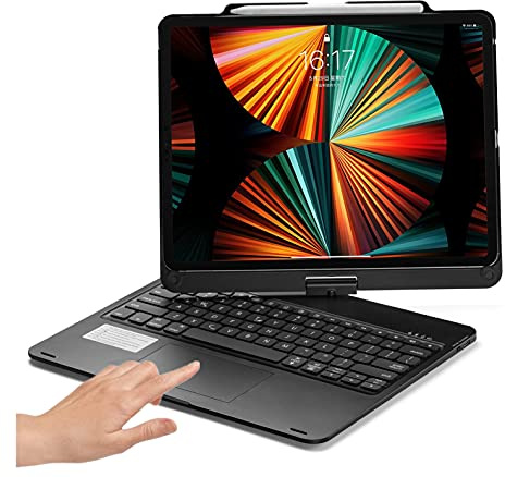 HENGHUI 360 Rotatable Touch Keyboard for iPad Pro 13 inch M5/M4 2025/2024 Backlight Keyboard with Trackpad, Bluetooth Foldable Keyboard Cover,Black