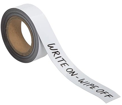 The Workplace Depot Magnetic Easy Wipe Tape – White 10m Roll, 40mm Height – Writable & Reusable for Warehouses, Offices, and Schools