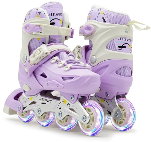 Scale Sports Justerbara rullskridskor inline med 8 upplysta hjul – barn inline-rullskridskor för barn och vuxna rullar för pojkar och flickor (lila, Medium-UK 2-4,5, EU 34-37)