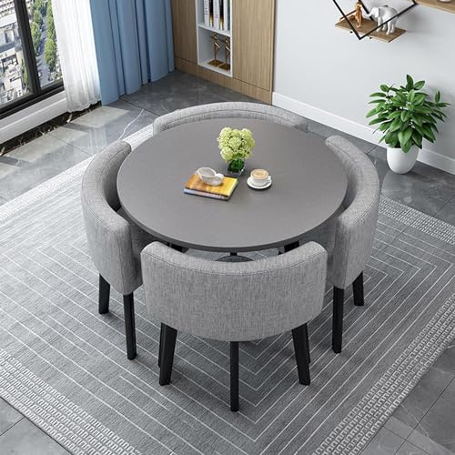 WNRLL KüChentisch, Esstisch Mit 4 StüHlen, moderner runder Küchentisch und Stoffstühle, platzsparendes Tischset für Zuhause und Büro,1,90cm