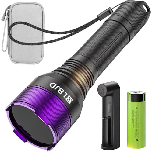 LBJD 365NM UV Blacklight Flashlight, 4-core Filtered LED, High Power and Long Range Professional Grade Beam for Yooperlite Hunting, Detection of Pet Urine, Resins and Professional Applications