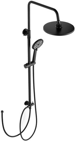 Black Shower Riser Rail Kit, Bevankly Shower Mixer Set with 21 * 21cm Rainfall Head and Handshower Twin Bath Set for Bathroom, Stainless Steels Shower Kit Without Tap, Matte Black Shower System