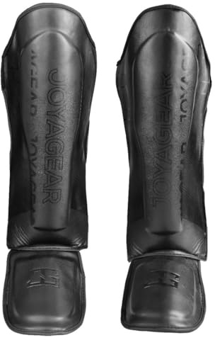 JOYAGEAR Schienbeinschoner Kickboxen - Evolution - Schwarz - Größe L - Kampfsport Sparring Schienbeinschutz - Beinschutz Kickboxen Schienbeinschützer - Hergestellt aus thailändischem Mikrofaser