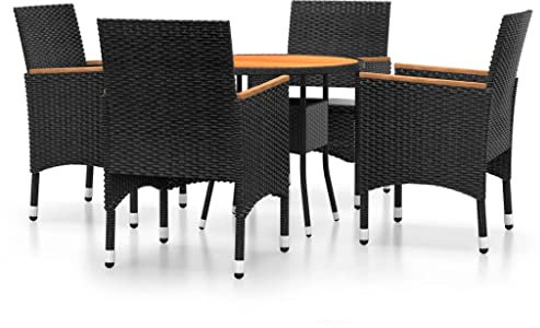 HETFTJN Loungemöbel Terrasse Terassenmöbel Außen Outdoor Furniture Balkonmöbel Kleiner Balkon - 5-TLG. Bistro-Set Poly-Rattan und Massivholz Schwarz für Hof Balkon Terrasse Restaurant
