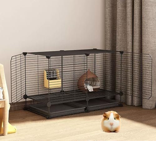 Kleintier-Haustierkäfige, Hamster-Metallzäune, Tiere Können Sich Frei Bewegen, DIY-Haustierzäune(Black,75 * 39 * 48cm)
