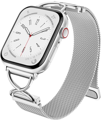 CeMiKa Metal Bracelet Compatible avec Apple Watch Bracelets 40mm 41mm 42mm 38mm, Bracelet Magnétique en Maille avec Fermoir en Acier Inoxydable pour iWatch Series 10 9 8 7 6 5 4 3 SE SE2, Argenté