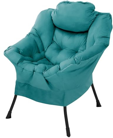 ML-Design Relaxsessel Petrol, Wohnzimmersessel mit Armlehnen & Seitentasche, Fernsehsessel mit Kopfkissen, Loungesessel mit Stahlrahmen, schwarzen Beine, Ohrensessel ergonomisch, Lesesessel