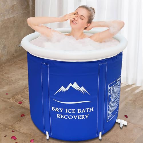 B&Y 80 cm di diametro, grande vasca da bagno pieghevole per adulti per atleti e atleti, 377 l, autoportante, per il bagno sul ghiaccio, per attività all'aperto (blu scuro)